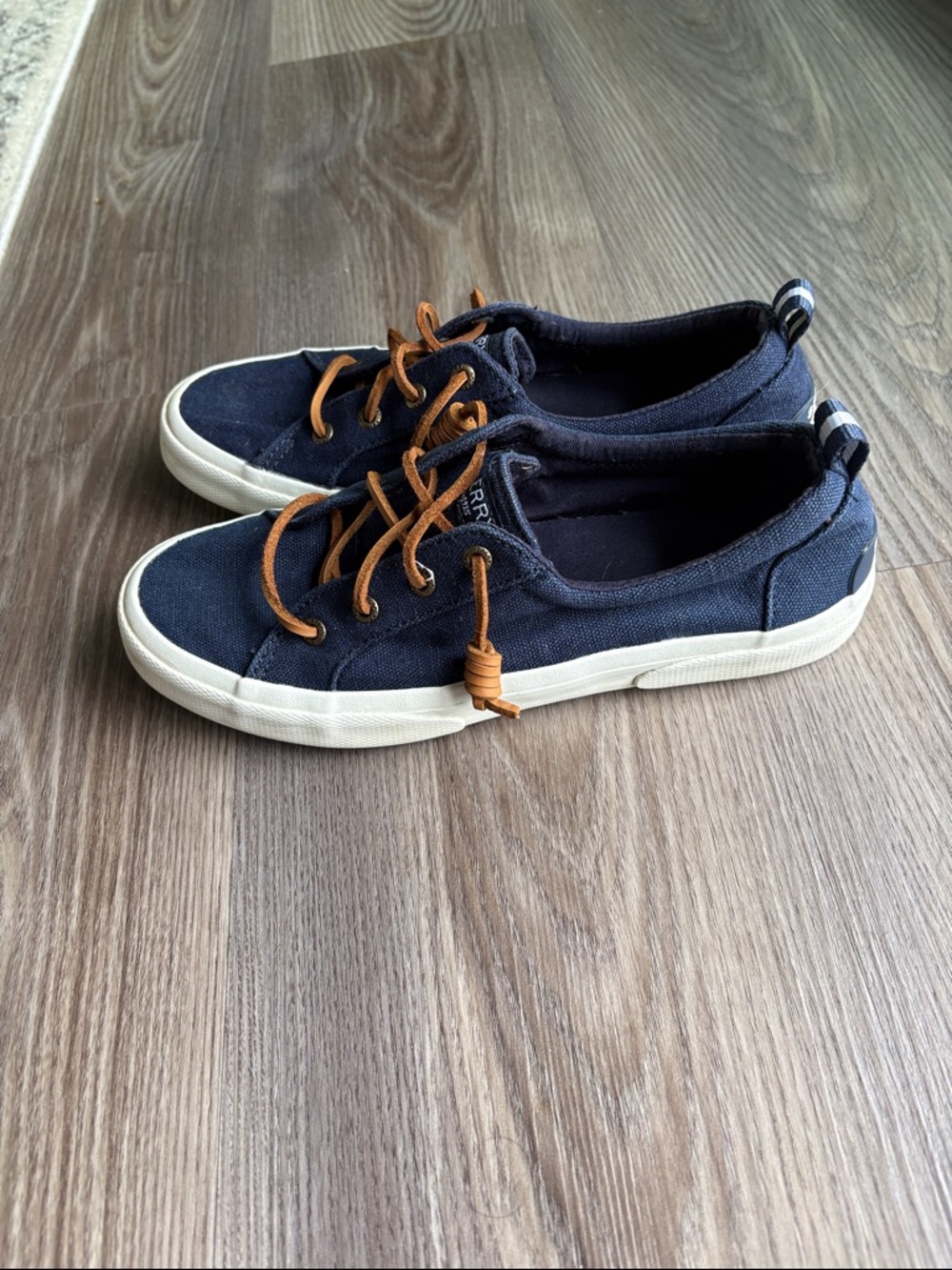 Sperry Navy Canvas Low-Profile Boat Shoes with Brown Laces - Picture 4 of 6